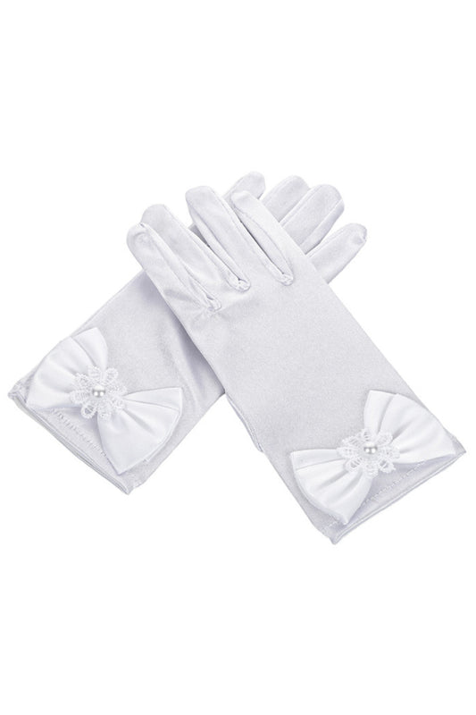 Satin Wrist-Length Gloves with Satin Bow for Girls