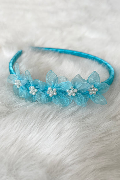 Organza Flower Headband with Pearl Detailing