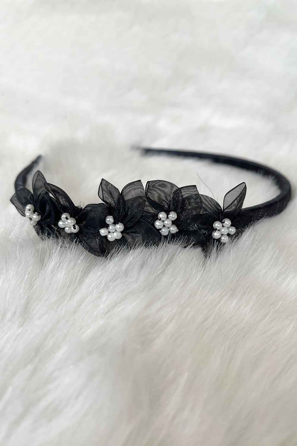 Organza Flower Headband with Pearl Detailing