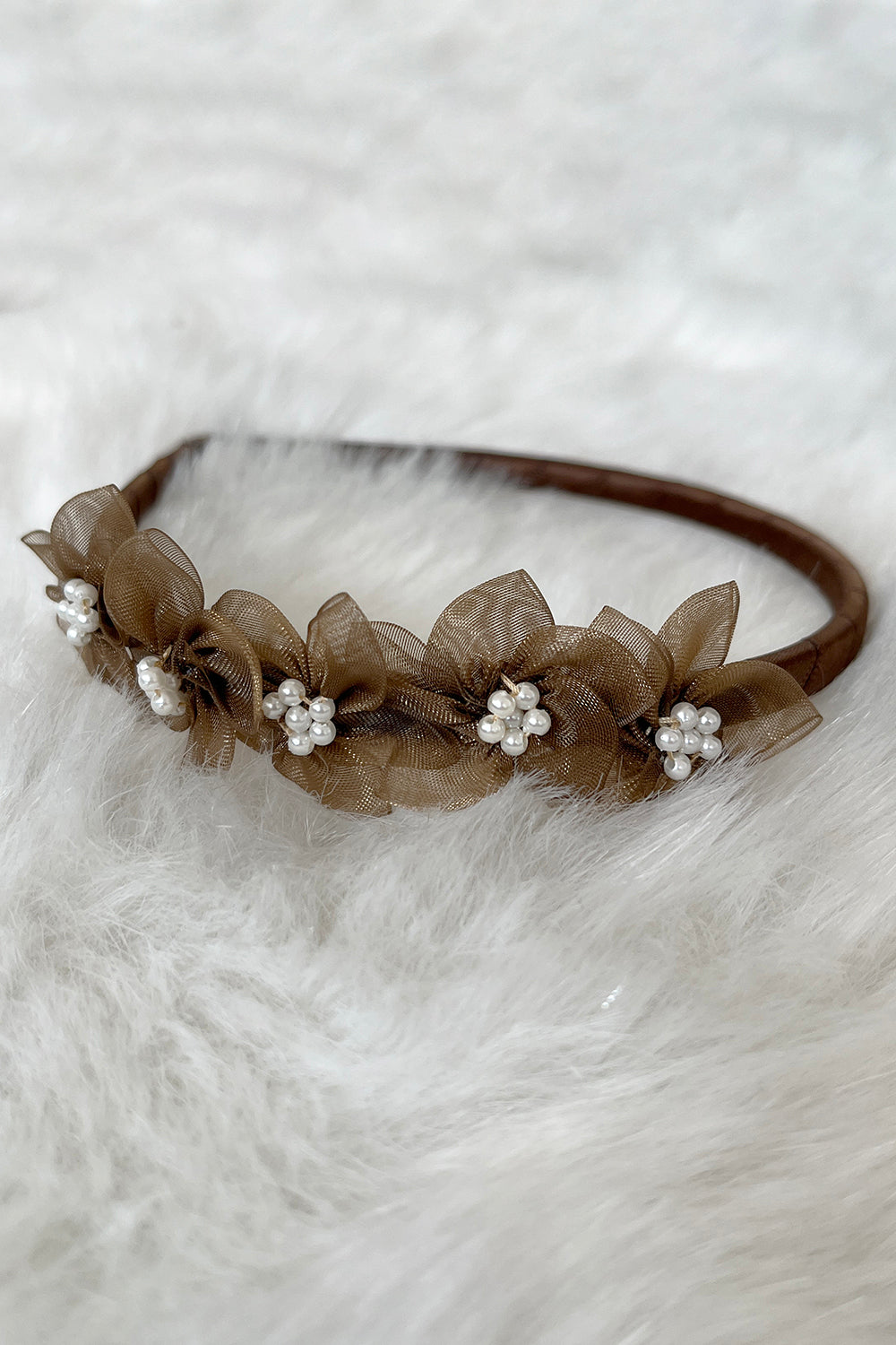 Organza Flower Headband with Pearl Detailing