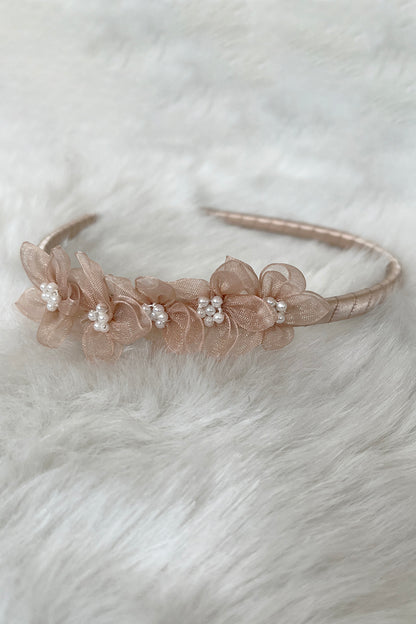 Organza Flower Headband with Pearl Detailing