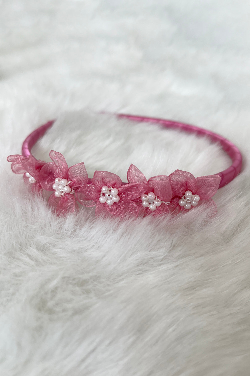 Organza Flower Headband with Pearl Detailing