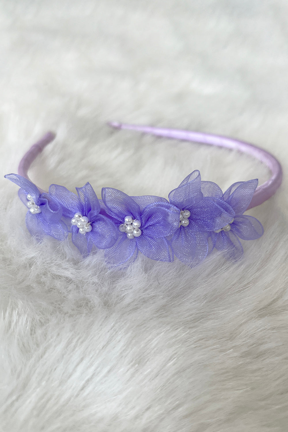 Organza Flower Headband with Pearl Detailing – Kid's Dream