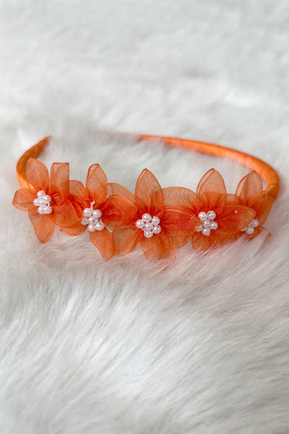 Organza Flower Headband with Pearl Detailing