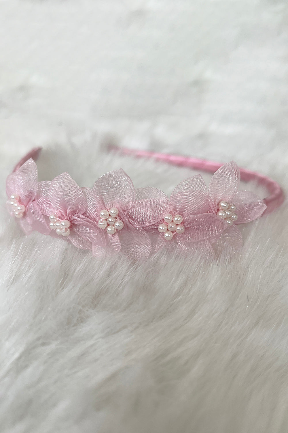 Organza Flower Headband with Pearl Detailing