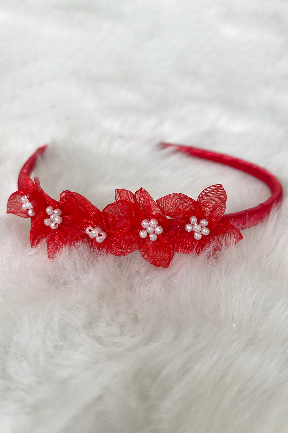 Organza Flower Headband with Pearl Detailing