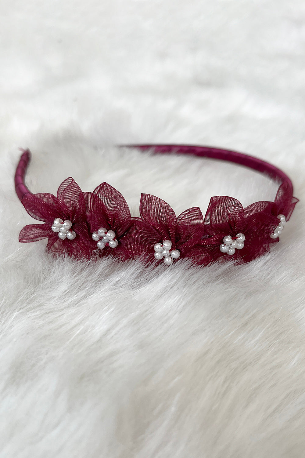 Organza Flower Headband with Pearl Detailing