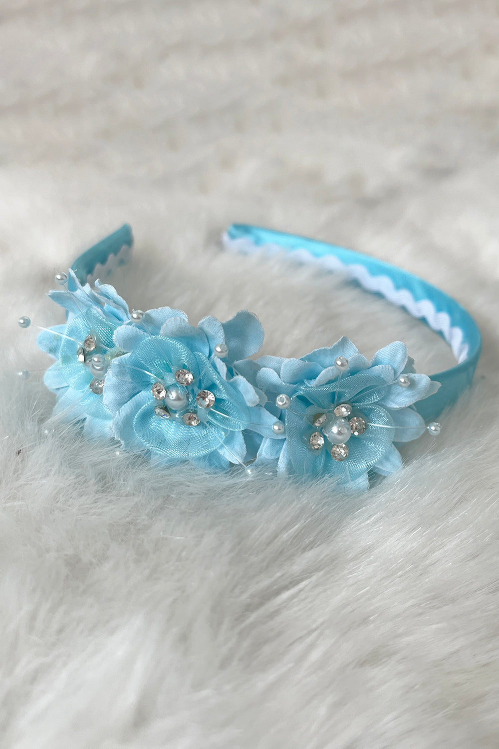 Satin Headband with Flowers and Gems