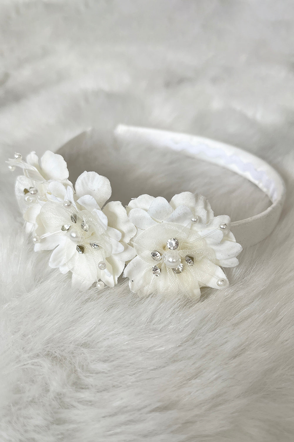 Satin Headband with Flowers and Gems