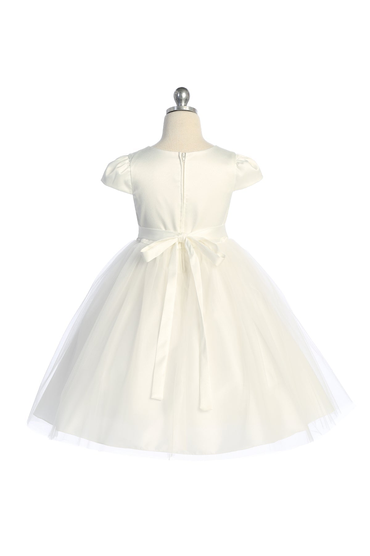 Dress - Capped Sleeve Satin & Tulle Plus Size Dress With Diamond Shaped Rhinestone Trim
