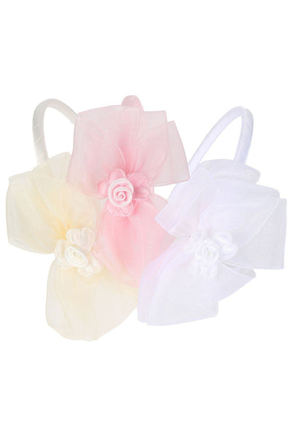 Accessories - Organza Bow Headband W/ Satin Flower