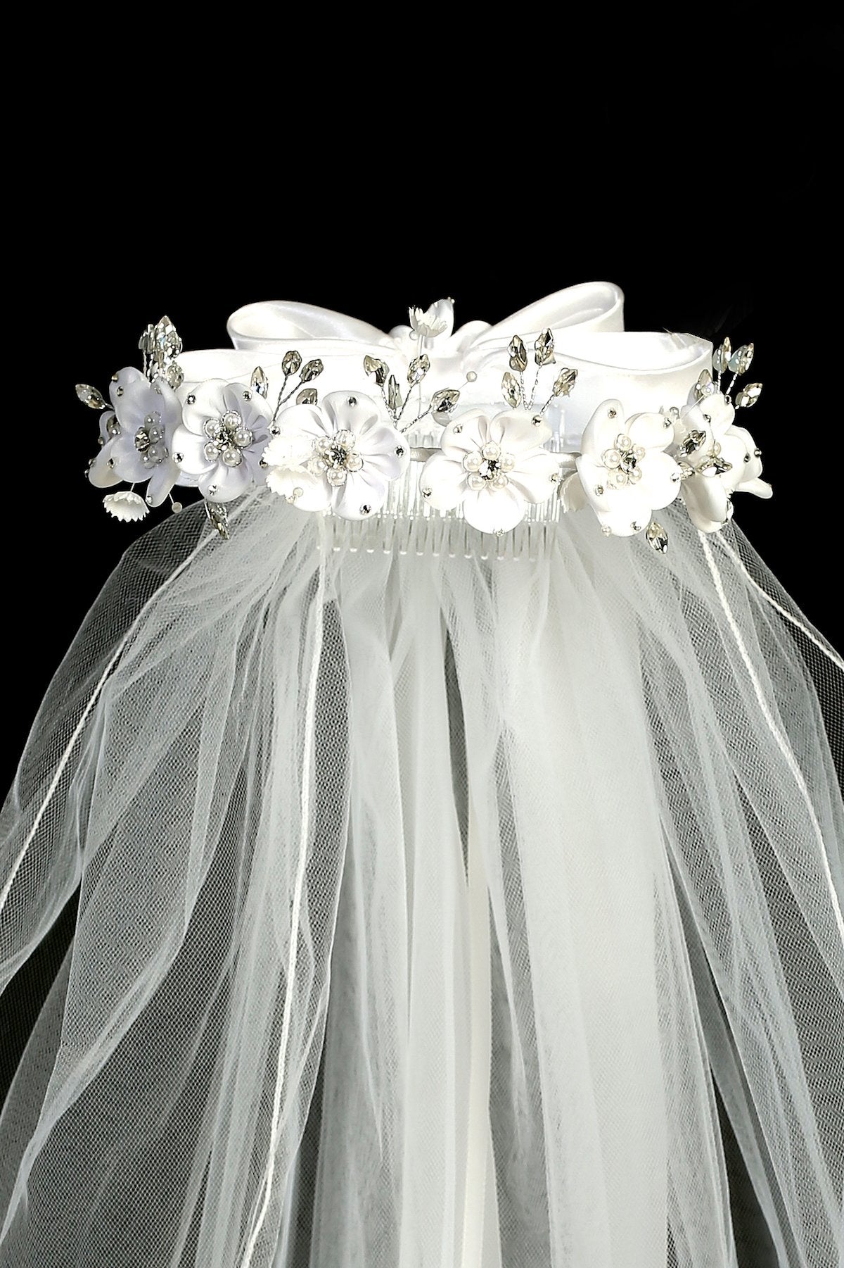 Accessories - White Flower Pearl Rhinestone Crown Veil