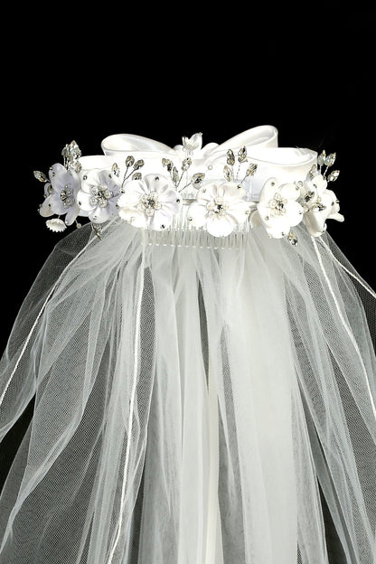 Accessories - White Flower Pearl Rhinestone Crown Veil