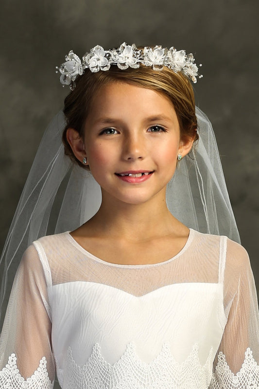 Accessories - White Flower Rhinestone Crown Veil
