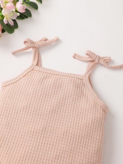 Baby Girl Waffle-Knit Tie-Shoulder Top And Shorts Set