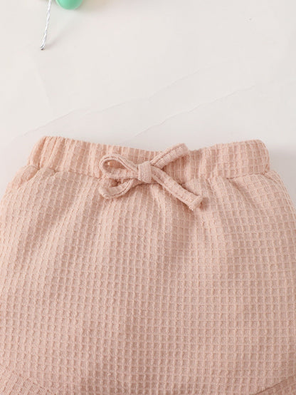 Baby Girl Waffle-Knit Tie-Shoulder Top And Shorts Set