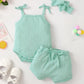 Baby Girl Waffle-Knit Tie-Shoulder Top And Shorts Set