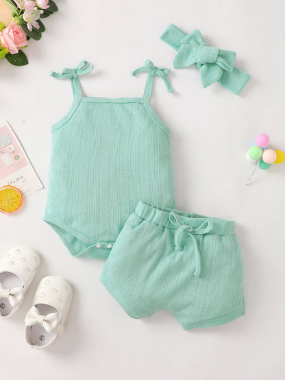 Baby Girl Waffle-Knit Tie-Shoulder Top And Shorts Set