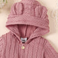 Baby Textured Button Front Hooded Jumpsuit With Ears