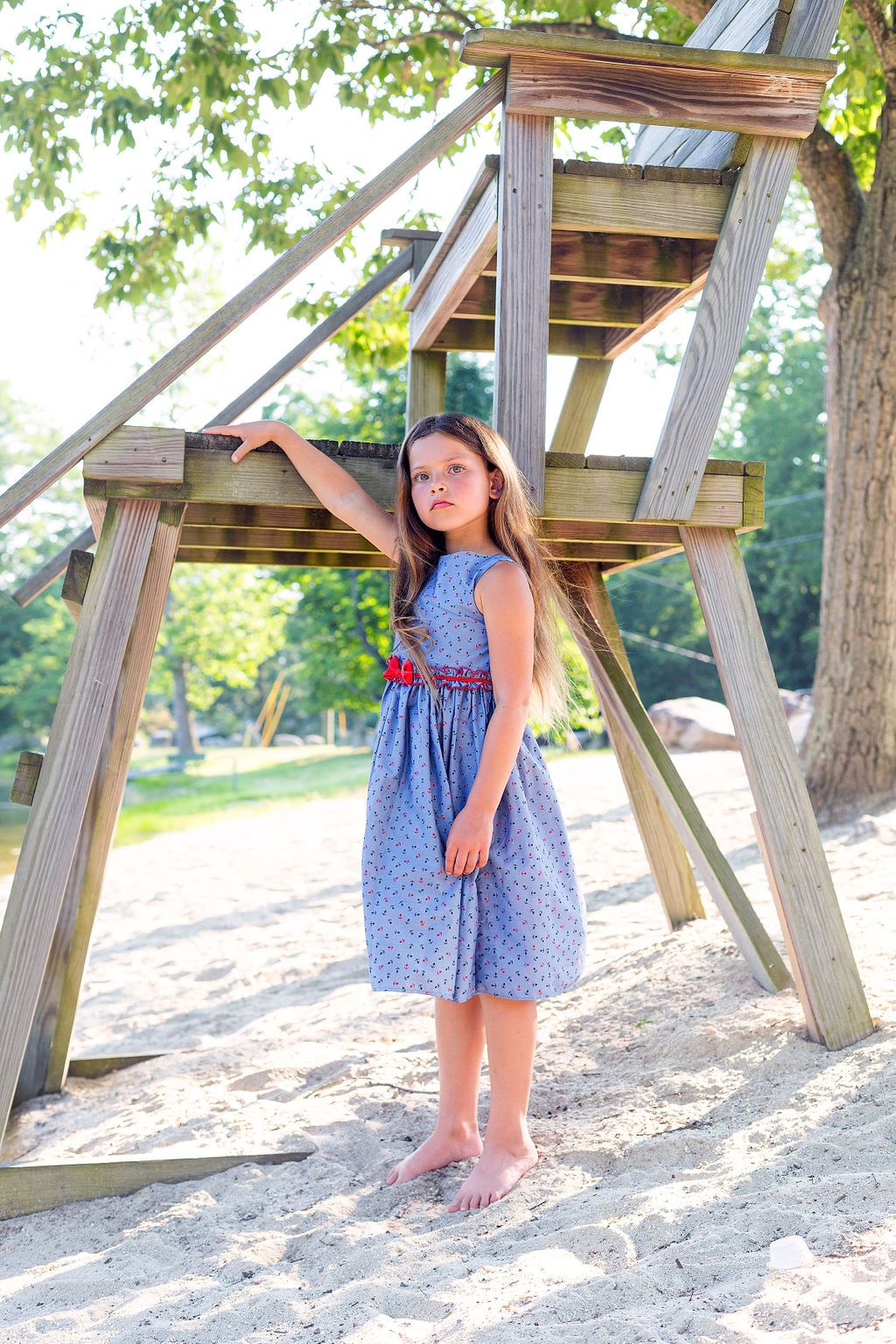 Dress - Anchor Print Cotton Dress With Bow