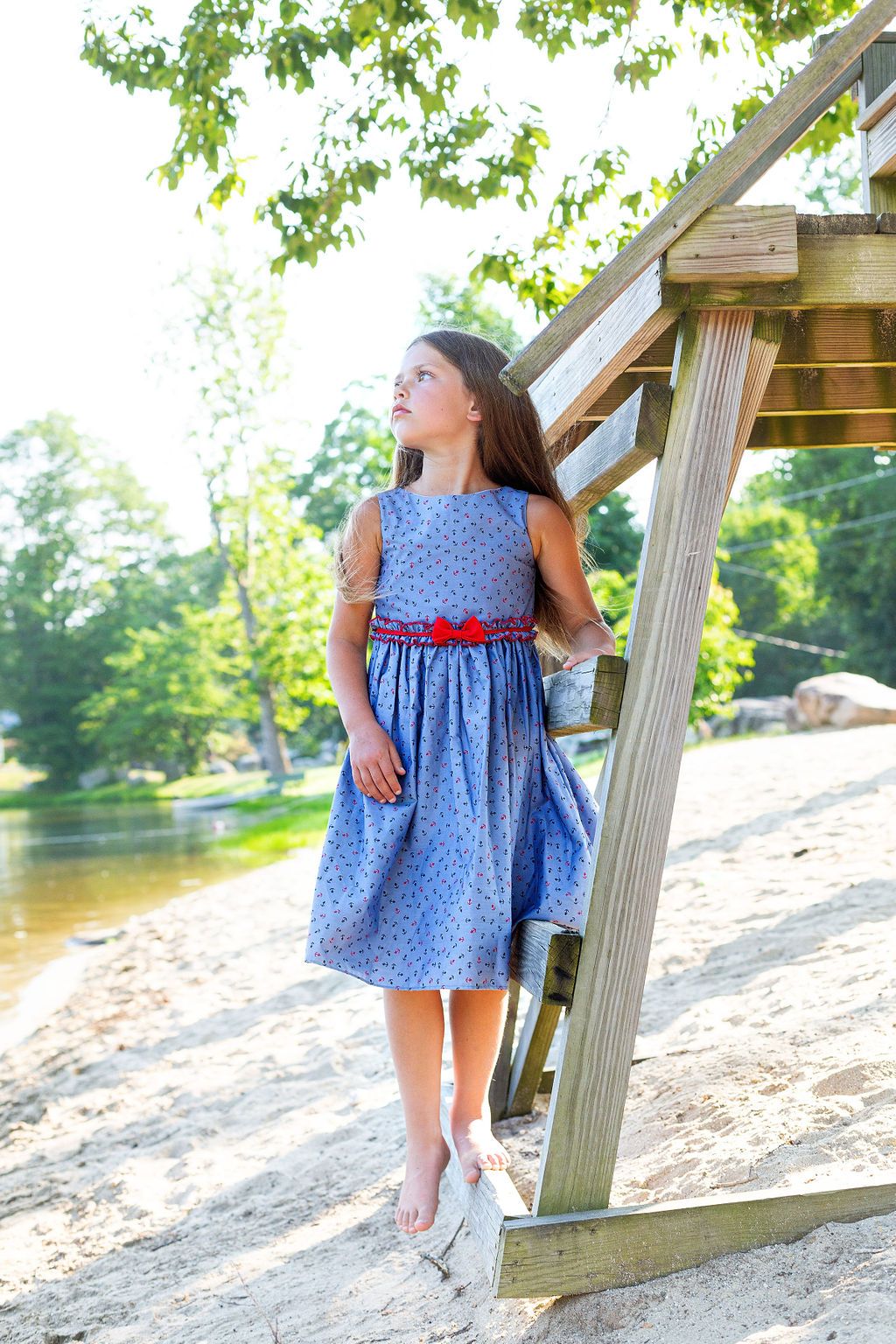 Dress - Anchor Print Cotton Dress With Bow