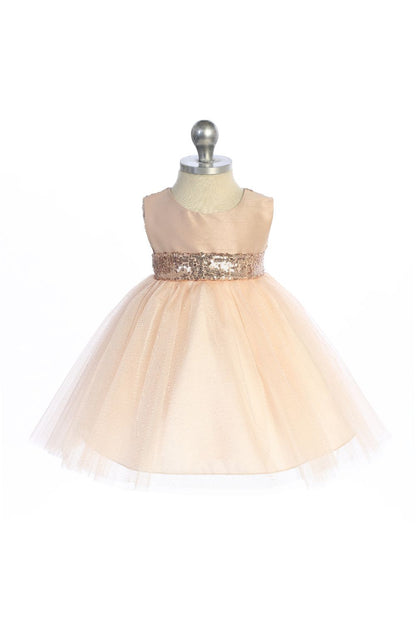 Blush/Rose Gold Sequins V Back & Bow Baby Dress S-6M / Blush/Rose Gold Blush/Rose Gold Sequins V Back & Bow Baby Dress S-6M / Blush/Rose Gold