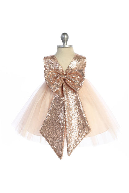 Blush/Rose Gold Sequins V Back & Bow Baby Dress Blush/Rose Gold Sequins V Back & Bow Baby Dress