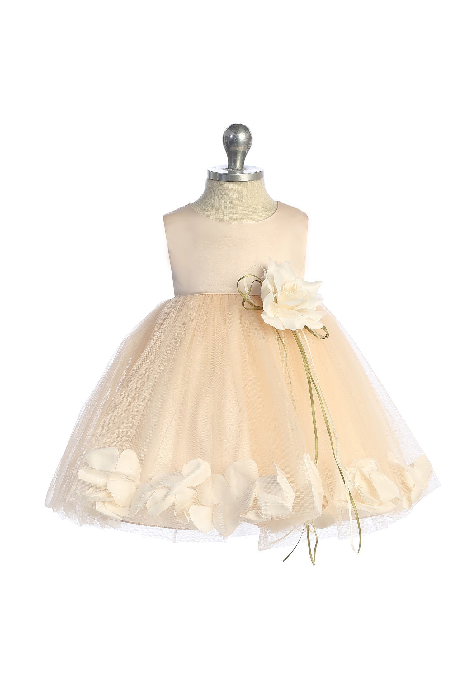 Blush Satin Flower Petal Baby Dress S-6M / Ivory Blush Satin Flower Petal Baby Dress S-6M / Ivory