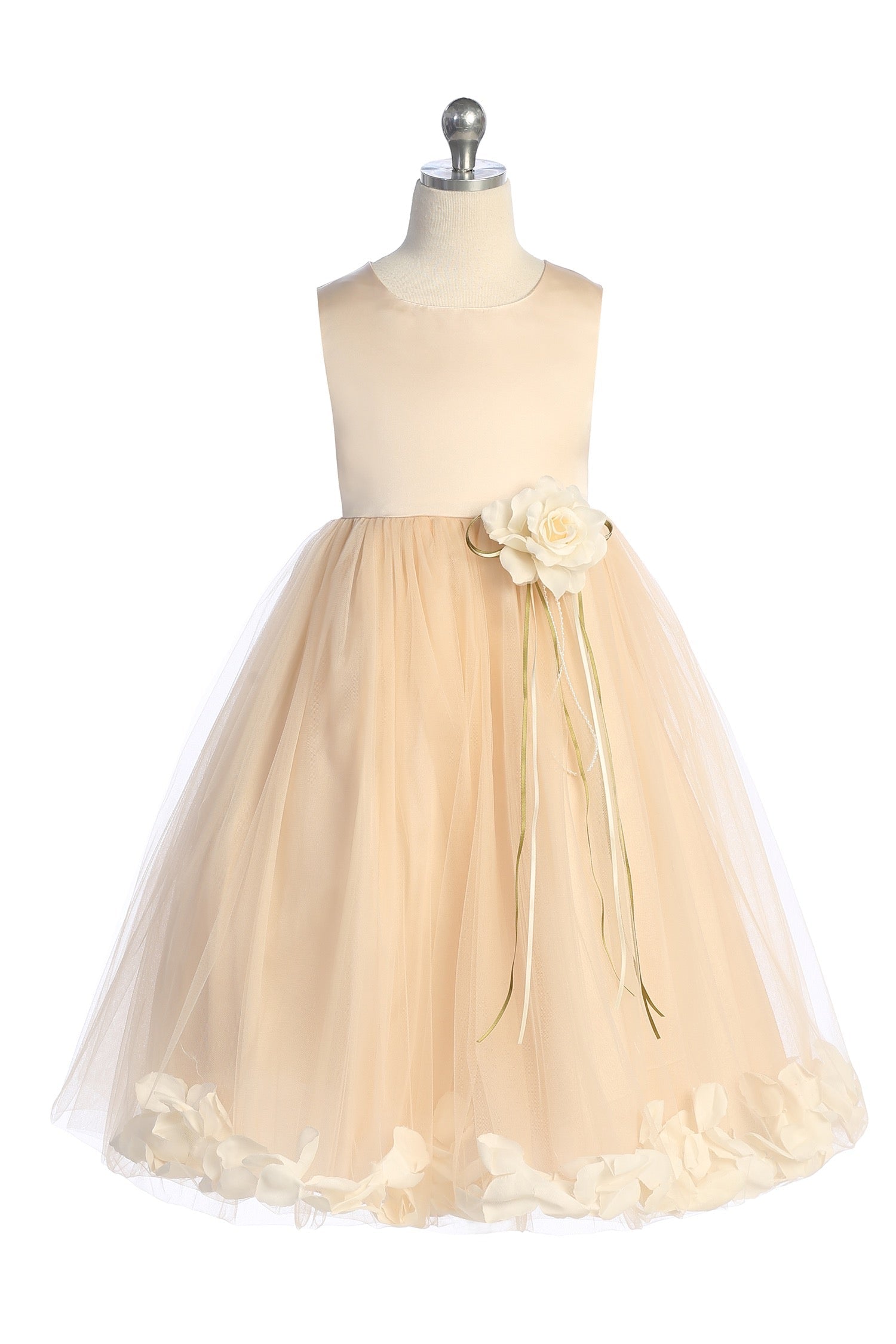blush beige dress Girls Ruffled Tulle Gown by Mini Quince 80023MQ – ABC Fashion main image 1