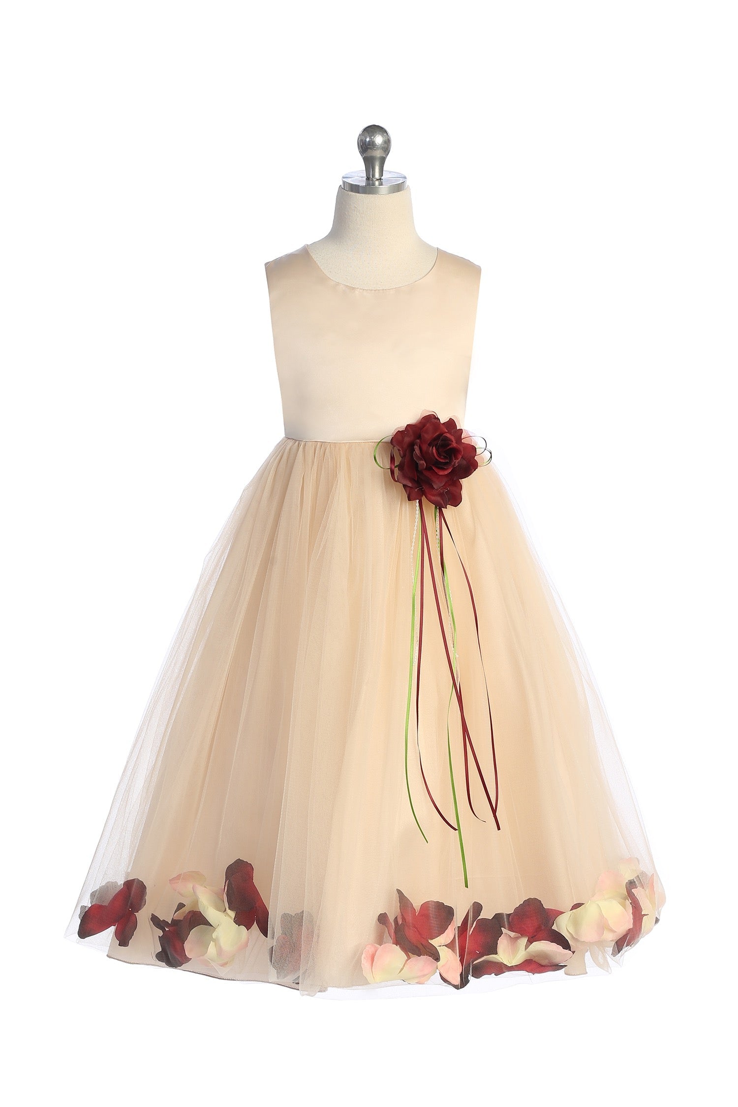 452-A Capped Sleeve Satin & Tulle Girls Dress with Rhinestone Trim and –  Kid's Dream Wholesale