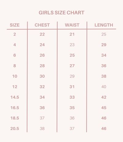 Girls Size Chart – Aarika's Closet