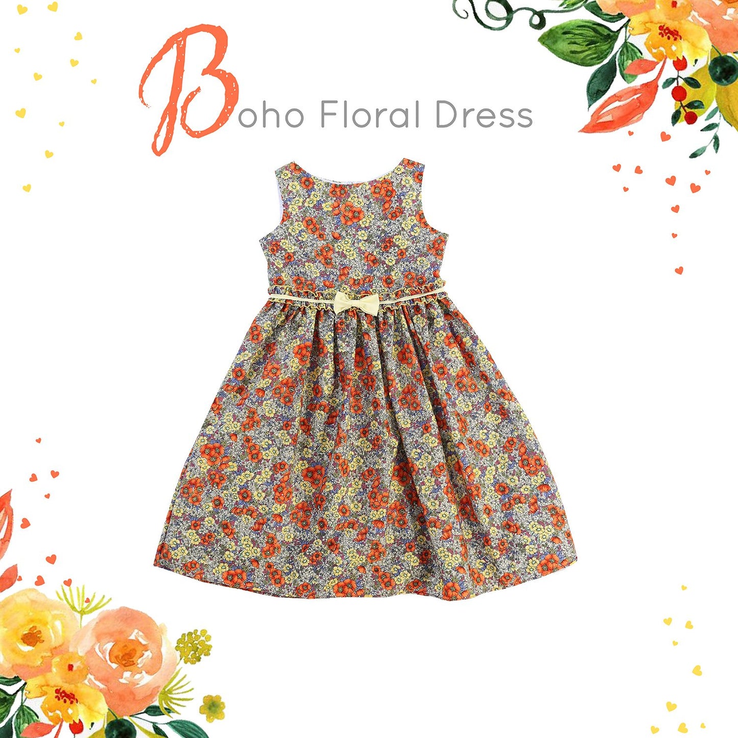 Dress - Boho Floral Print Cotton Dress With Bow