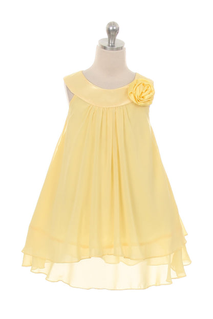 Dress - Chiffon Dress With Satin Neckline