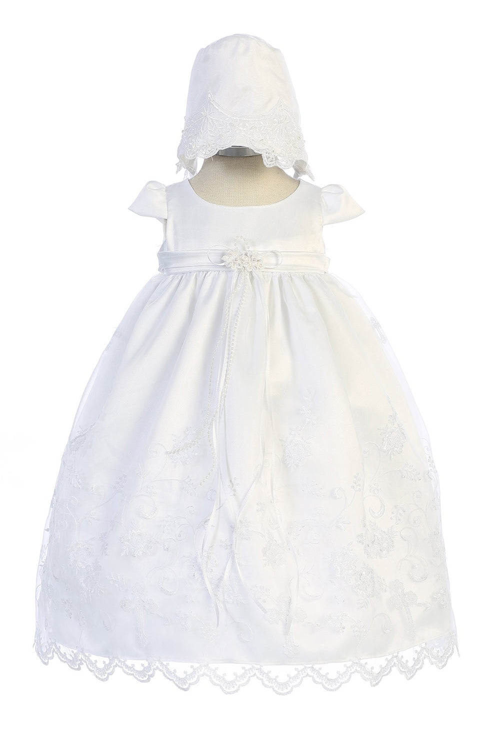 Cross Embroidered Christening Baby Gown with Matching Kid's Dream