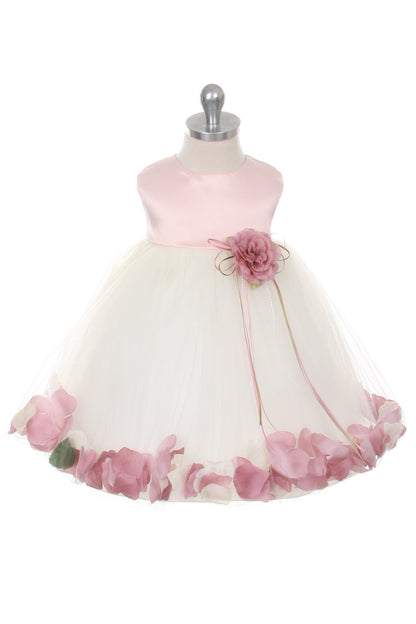 Dress - Dusty Rose Satin Flower Petal Baby Dress