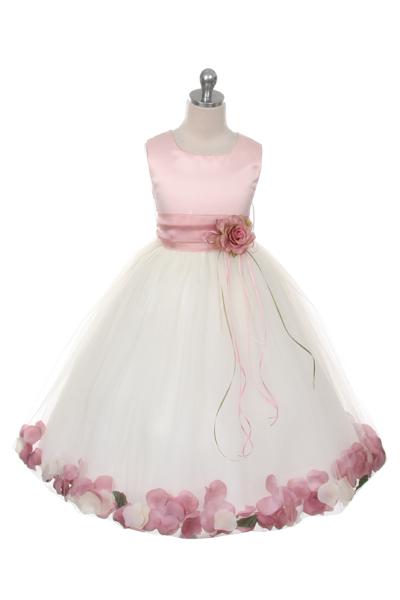 Dusty Rose Top Flower Petal Girls Dress with Organza Sash – Kid's Dream