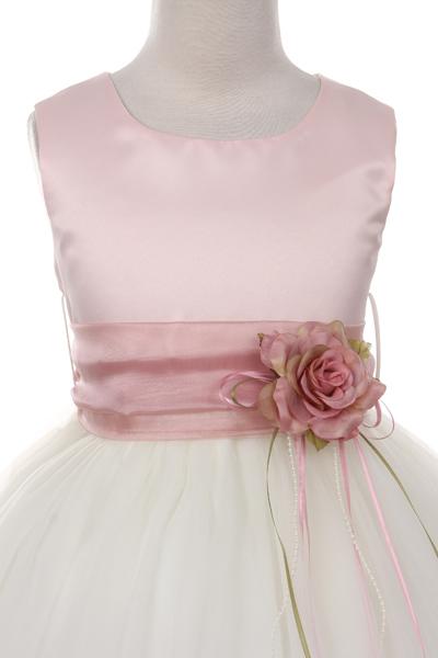 Dress - Dusty Rose Top Flower Petal Dress W/ Sash