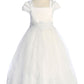 Dress - Embellished Organza Pleated Cap Sleeve Long Dress