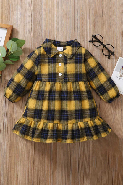 Dress - Girls Plaid Ruffled Shirt Dress