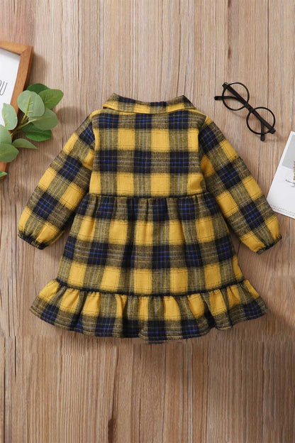 Dress - Girls Plaid Ruffled Shirt Dress