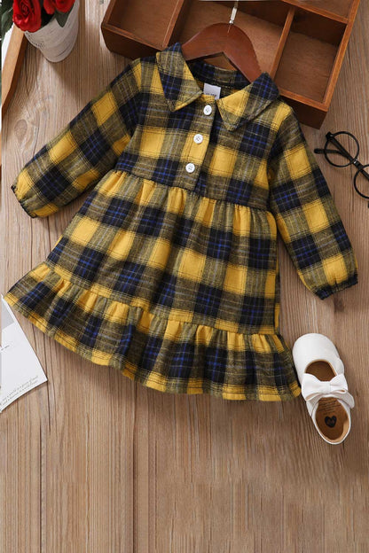 Dress - Girls Plaid Ruffled Shirt Dress