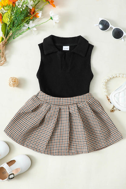 Dress - Girls Ribbed Sleeveless Top And Plaid Skirt Set