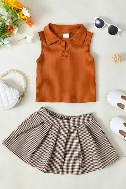 Dress - Girls Ribbed Sleeveless Top And Plaid Skirt Set