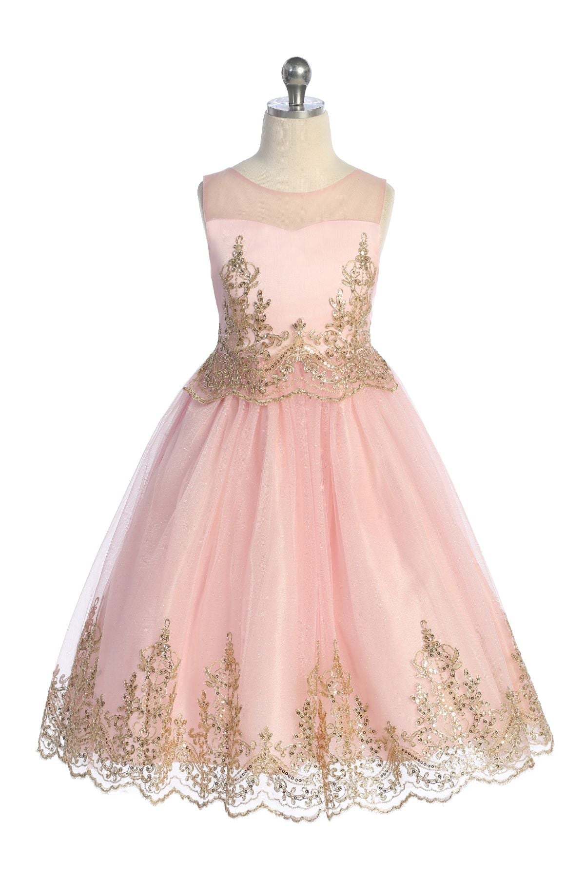 Embellished Gold Cording Embroidered Girls Dress 14 / Pink Embellished Gold Cording Embroidered Girls Dress 14 / Pink