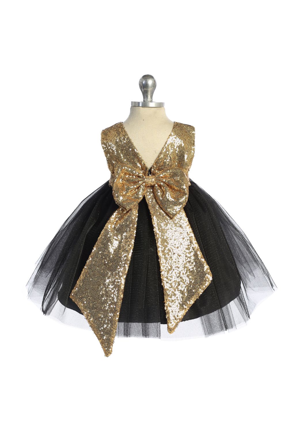Gold Sequins V Back & Bow Baby Dress S-6M / Royal Blue Gold Sequins V Back & Bow Baby Dress S-6M / Royal Blue