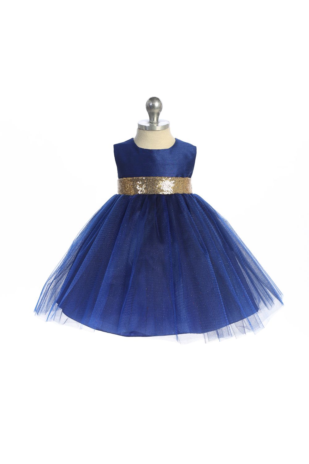 Gold Sequins V Back & Bow Baby Dress S-6M / Royal Blue Gold Sequins V Back & Bow Baby Dress S-6M / Royal Blue