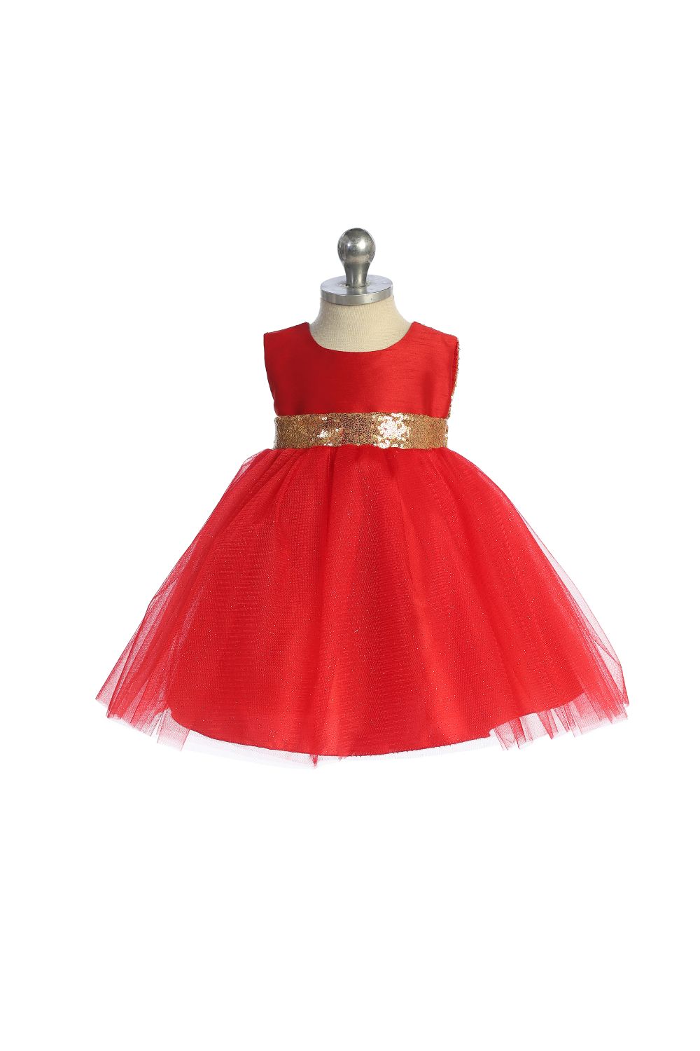 Gold Sequins V Back & Bow Baby Dress S-6M / Red Gold Sequins V Back & Bow Baby Dress S-6M / Red