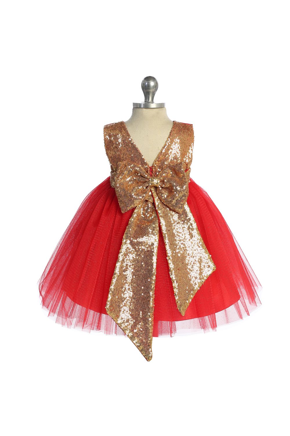 Gold Sequins V Back & Bow Baby Dress S-6M / Royal Blue Gold Sequins V Back & Bow Baby Dress S-6M / Royal Blue
