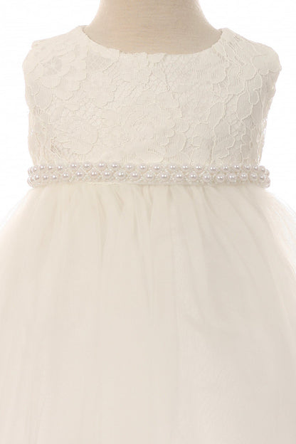 Dress - Lace Baby Dress W/ Thick Pearl Trim