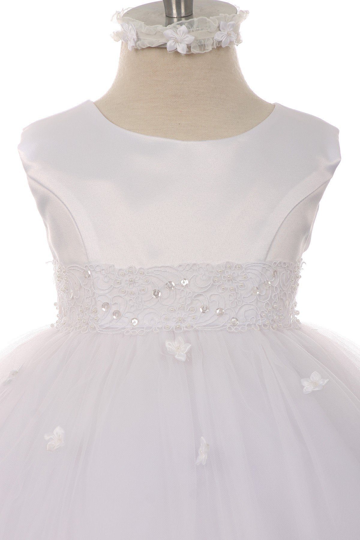 Lace & Beads Trim Baby Dress S-6M / Ivory Lace & Beads Trim Baby Dress S-6M / Ivory